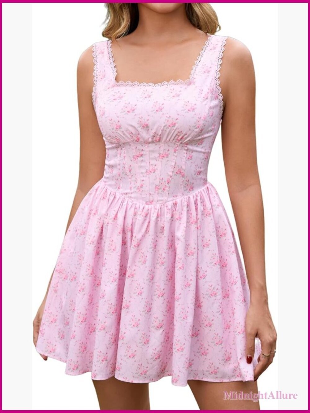 Graduation Corset Mini Dress Floral Flowy A Line Square Neck Lace Party